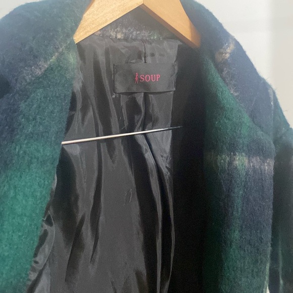 SOUP WOMEN’S Med S. Checkered Green Coat. 60% Polyester, 30% Wool, 10% Rayon, - Picture 4 of 8